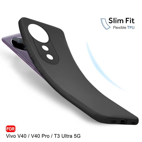 Image of TheGiftKart Sleek Back Cover Case for Vivo V40 / V40 Pro / T3 Ultra 5G | Slim Fit Protective Design | Ultra Matte Finish | Camera Protection Bump | Soft Silicon Back Cover Case (Silicone, Black)