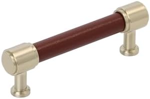 Signature Hardware 954066-334 Lazzara 3-3/4 Inch Center to Center Brown Leather Bar Cabinet Pull - Golden Champagne