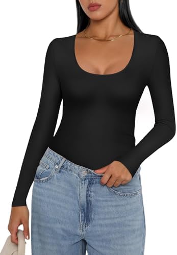 Ekouaer Langarmshirt Damen 1er/3er Pack Dünn Unterhemd Layer Tee Sexy Thermo Shirt Slim Fit Basic Top XS-XXL