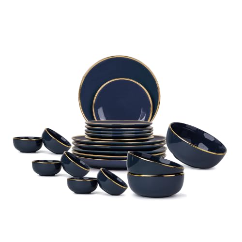 Image of Shay Ceramic Dinner Set, 21 Pcs, Blue Gold | Shay Goldline Series | Crockery Set for Dining Table | Dining Sets Crockery Items | Glossy Finish | Premium Ceramic (Blue Gold, 21 Pieces)