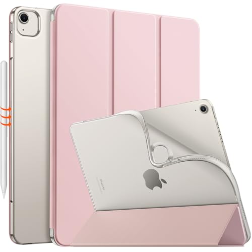 Coque Arrière TPU Givré iPad Air 13 M4 M3 M2, Étui Mince Translucide Rose Clair avec Rabat Intelligent