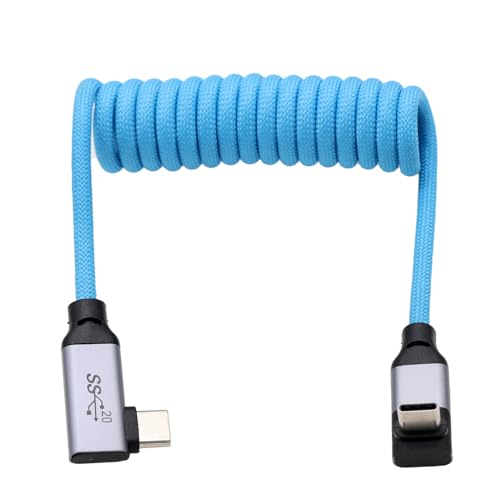 HangTon Cable USB tipo C USB-C 20Gbps PD 100W 4K 60p para Samsung SSD BMPCC 6K GH6 ZCAM R5 R6 Mark II A7C FX3 FX30 Cámara iPhone 15 Monitor de teléfono, hasta ángulo recto en espiral 30 cm