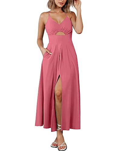 BTFBM Women 2025 Summer Spaghetti Strap Midi Dress Sleeveless V N...