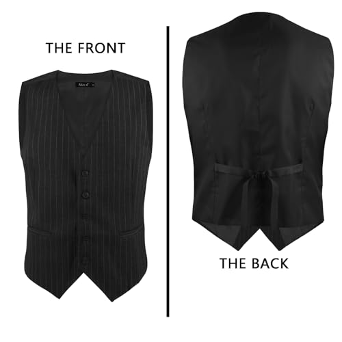 Image of Alizeal Mens Pinstripe Business Vest Formal Fit | V-Neck Bollar 5-Button Front Waistcoat for Suit Tuxedo and Formal Events