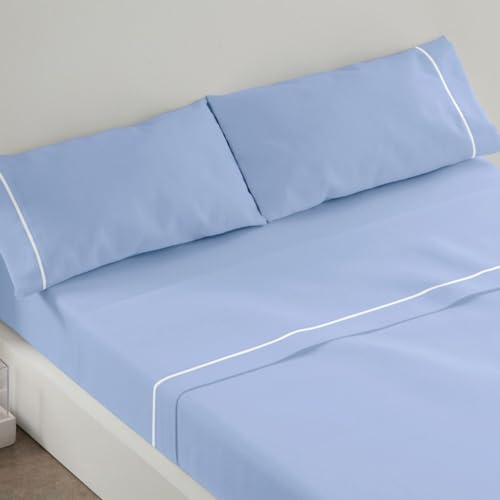 Burrito Blanco | Juego de Sábanas | Mezcla de Algodón | para Cama Individual de 90 cm(+Medidas Disponibles) |3 Piezas (Encimera, Funda de Almohada y Sábana Bajera) | Color Celeste 241 (90x190/200cm)