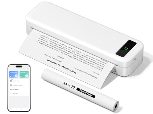Imprimante Thermique Portable A4 sans Encre Compatible avec iOS, Android, Imprimante sans Fil...