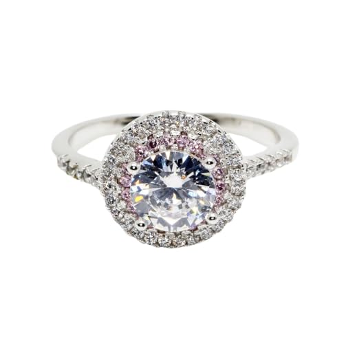 【Sakurakofu】レディース 指輪 ピンクダイヤモンド メレストーン キュービックジルコニア CZダイヤ エレガント シルバー アレルギー対応 人工宝石 ジュエリー(16号)