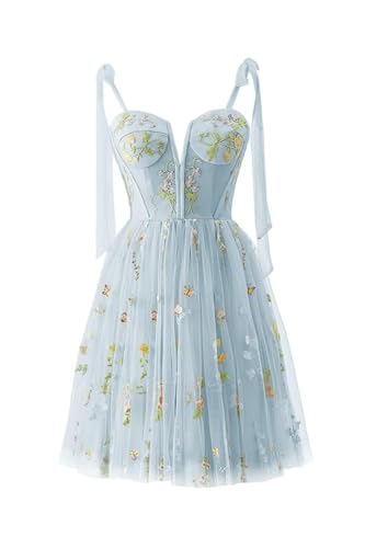 Robe de fête en tulle longue bleu taille 38 broderie florale chic