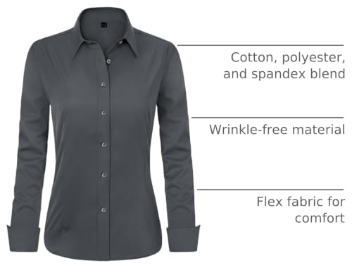 Image of J.VER Womens Dress Shirts Long Sleeve Button Down Shirt Wrinkle-Free Business Casual Blouse Office Work Tops