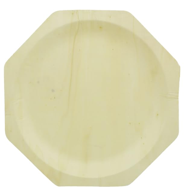 50 Platos de Madera Octogonales Ø26cm, Biodegradables, Platos para Comida, Tiendas, Eventos