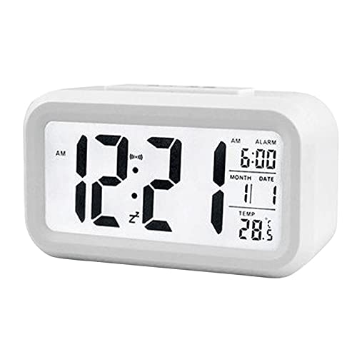 Sunydog Smart Digital Alarm Clock with Date and Temperature Snooze Button on Top Battery Operated Rectangle Desk Clock with Night Light for Bedroom Kids Children Girls Boys