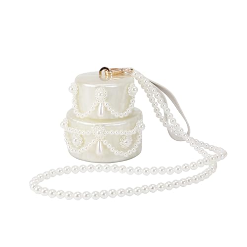 Image of Cake Shaped Acrylic Clutch Pearl Handbags Beaded Evening Bag Mini Clutch Handbag for Wedding Cocktail Party Prom