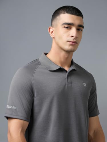 Image of TECHNOSPORT Men's 100% Polyester Slim Fit Self-Design Half Sleeve Polo T-Shirt with Double Cool, SPF50+ Properties for Gym, Workout 7 Regular Use