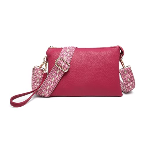 Image of JEN & CO. Izzy Vegan Leather Crossbody Bags Clutch Purses Wristlet Wallet Shoulder Handbag with Guitar Strap for Women