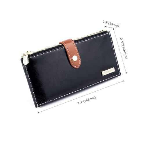 Image of ANDOILT Wallets for Women Genuine Leather Wallet RFID Blocking Bifold Multi Card Case Purse with Zipper Pocket Handbag