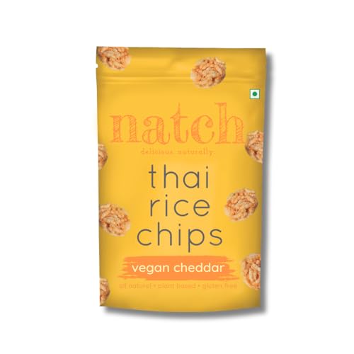 Image of Natch Thai Sticky Rice Chips pack, healthy Sanks 100% Natural, Vegan & Gluten Free, Low Calorie Chips for Adults & Kids, 100g, Vegan Cheddar