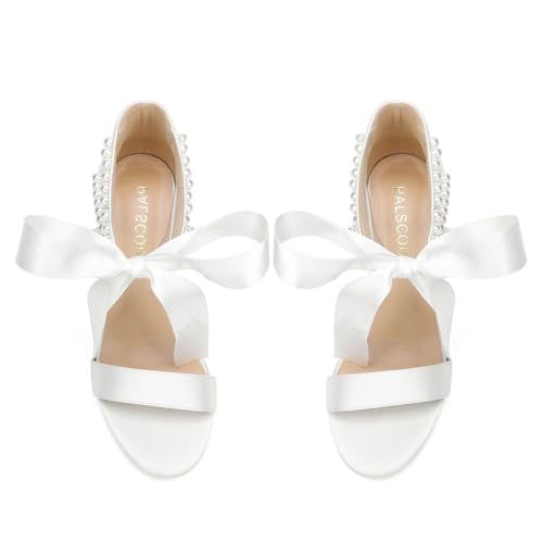 Pearl Wedding Shoes for Bride Low Block Heel Wedding Sandals Open Toe Bridal Shoes3
