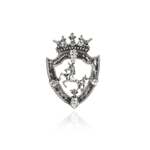 Image of Vintage Crown Horse Brooch Pins for Women Men Rhinestone Shield Horse Animal Badge Lapel Pin Suit Coat Accessories Jewelry