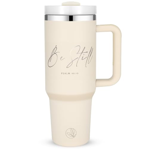 Christian Tumbler with Handle and Straw, 40 oz Christian Travel Mug with Inspirational Bible Verse, ...