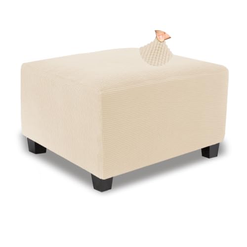 NeColorLife Stretch Ottoman Cover Square Oversized Soft Knitted Jacquard Thick Covers for Large Square Ottoman Storage Stool Furniture Protector Beige X-Large