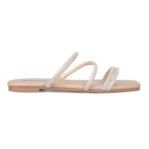 Image of STUNAHOME Women's Rhinestone Thong Flat Sandals Open Toe Slide Sandals with Square Toe Bling Strap