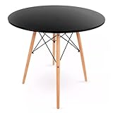 KITUL Mesa Comedor Eames Redonda Estilo Minimalista Capacidad para 4 Sillas con Patas de Madera (Negro)