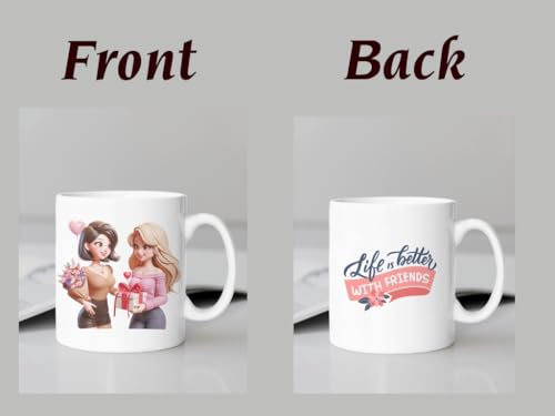 Image of Funny Bestie with Friendship Quotes Printed 325 ml Ceramic Coffee Mug /Tea Cup Gift for Girls, Best Friends, Sister Mom, Wife, Girlfriend 325 ml (Front Back-17)