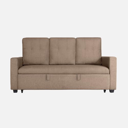 Image of Duroflex Ease - Wood 3 Seater Sofa Cum Bed with Pullout Mechanism, Plaster Brown Finish, 3-Person Sofa