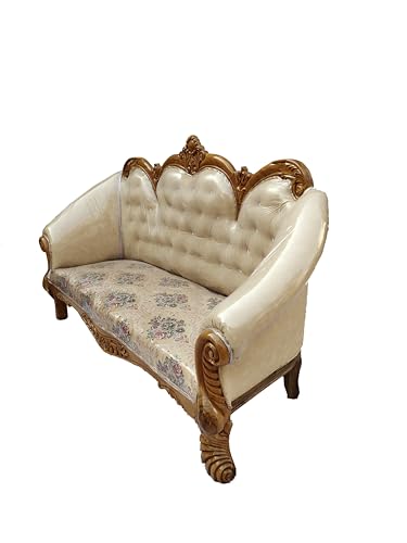 Image of Wooden 5 Seater Sofa Set | 3+1+1 Solid Wood Hand-Carved White Sofa | Traditional Design Furniture for Living Room | Home | Office Seating