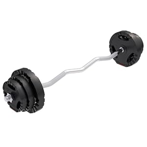 GORILLA SPORTS® Set Poids Musculation pour Haltères – 25kg, Barre EZ Curl, 6 Disques, 30/31mm, Réglable, Ciment, Plastique, Noir – Kit Sport, Barre et Poids de Musculation, Barbell