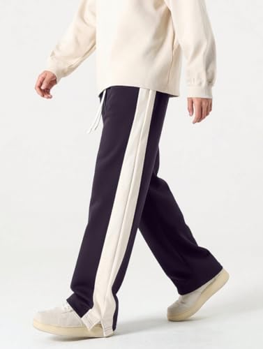 Image of GRECIILOOKS Trouser for Men | Man Relaxed Fit Trousers Twill Track Style | Straight Fit Wide Leg Trousers for Mens with Drawstring Waist | Korean Casual Travel Streetwear Pants