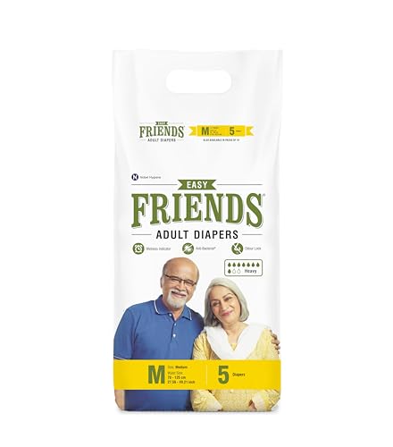 Image of Friends Easy Adult Diapers Tape Style (Medium) with odour lock and Anti-Bacterial Absorbent Core- Waist Size 28-44 Inch ; 71.12-111.76 Cm