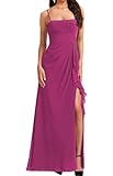 WISIYLE WQL039 - Vestidos de dama de honor con tirantes delgados para boda, plisado, formal, fiesta de noche, vestido largo con abertura, fucsia, 50 Grande