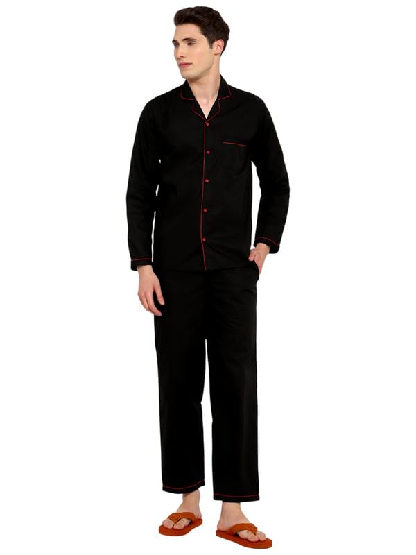 shopbloom Pure Cotton Sky Blue Pure Cotton with White Piping Long Sleeve Men's Night Suit | Lightweight & Breathable Nightwear Pyjamaset for Mens-picture-10