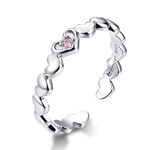Bagues empilables cœur rose pour femmes en argent sterling 925 réglables