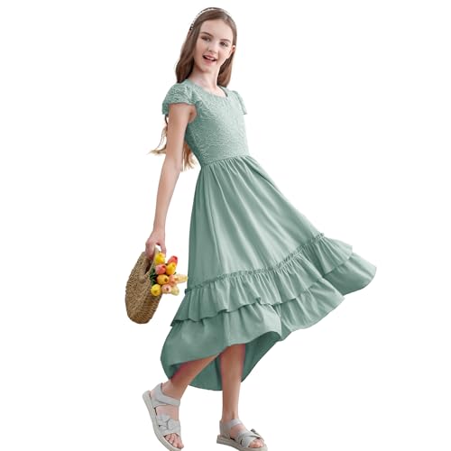 Girls Dresses for Teens Flower Girl Dress Ruffle Sleeve Lace Boho Formal Clothes for Wedding Party Graduation 6-13 Years