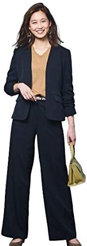 Amazon Nissen ニッセン スーツ 上下 セット ノーカラージャケット セミワイドパンツ 洗える あったか 裏地付 ストレッチ レディース 大きいサイズ 黒系 17号 コート ジャケット 通販