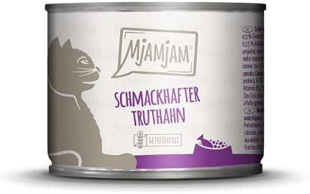 MjAMjAM - premium wet food for cats - tasty turkey with delicious carrots, pack of 6 (6 x 200 g), grain-free with extra meat