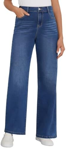 POSHGLAM Women's Maternity Jeans Side Panel Relaxed Wide Straight...