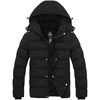 Wantdo Men's Winter Warm Jacket Lightweight Outdoor Jacket Thicken Cotton Coat Hooded Puffer Coat Black M