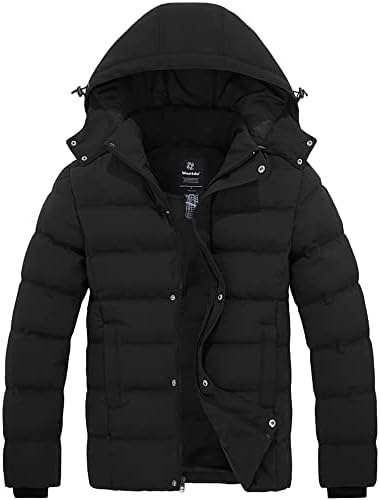 Wantdo Men's Hooded Winter Coat Warm Puffer Jacket Thicken Cotton Coat with Removable Hood
