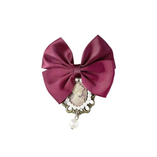 Vintage Pre-Tied Ribbon Bow Brooch Fabric Bow Knot Victorian Lady Cameo Faux Pearl Dangle Pin Clip Lapel Sweater Dress Coat Suit Clothes Accessories Brooches Pins Fashion Jewelry Gifts for Women