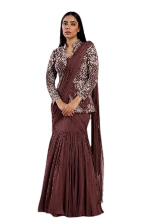 Lehenga Choli For Womens And Girls Chinon Trending Embroidery Sequins work ready to wear Lehenga Blouse with full koti wedding party Brown-image-16