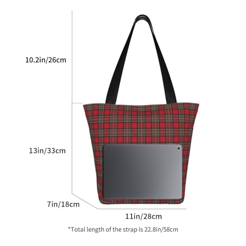 Red Green Royal Stewart Tartan Plaid Reusable Zippered Shoulder Bag, Stylish Polyester Tote With Wide Handle & Inner Pocket, Lightweight Durable Shopping & Travel Bag2