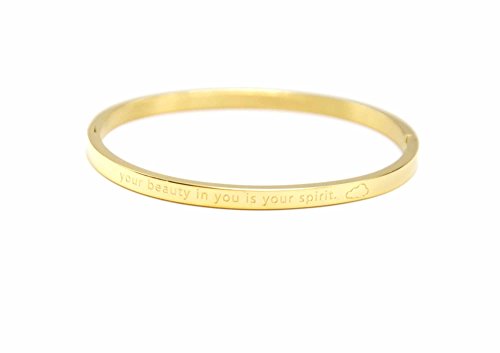 Oh My Shop BC2162D - Bracelet Jonc Fin Acier Doré avec Message Your Beauty in You is Your Spirit