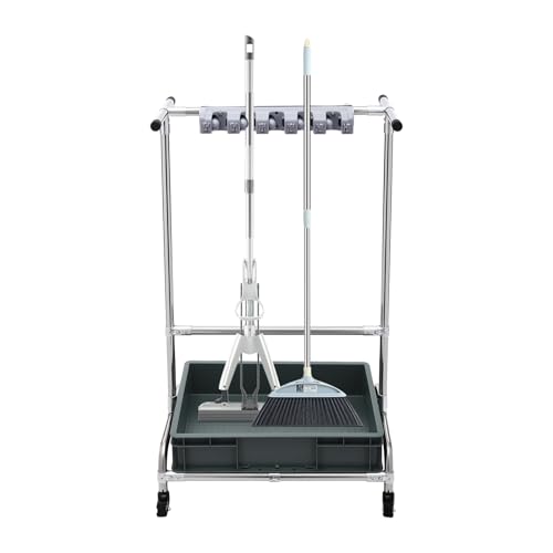 DCSYOG Broom And Mop Holder, 12 racks Wet Mops Movable Floor-Mounted Mop Rack Floor Standing Cleaning Tool Cart Storage For Garden Garage Schools, Hospitals, Factories, Hotels,Property Companies
