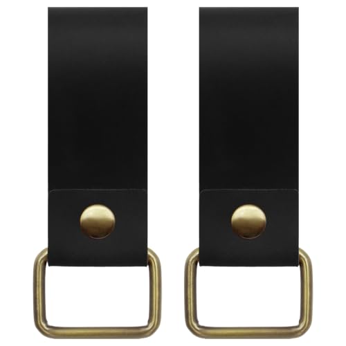 Jack&Chris Genuine Leather Tape Measure Holder, Low-Profile Tape Measure Holder for Belt, Portable Tool Belt Loop for Cordless Drill, Impact, Nailer or Any Tools with Hanger Clips, 2 Pack, Black
