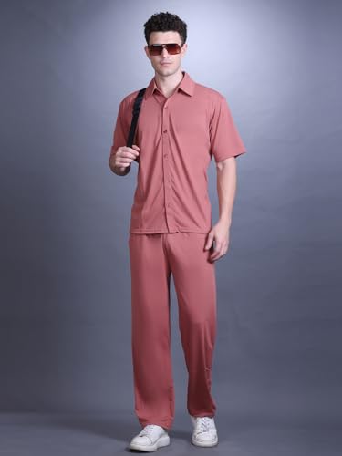 Image of CHKOKKO Men's Co-Ord Set Premium Cotton Blend Oversized T-Shirt & Shorts Cord Set with Side Pockets Round Neck Half Sleeves Solid with Contrasting Stripes Summer or Casual Wear