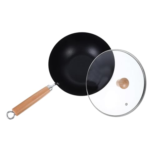 Wok de hierro con mango de madera pequeño y antiadherente miniatura 1