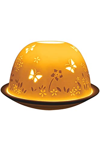Light-Glow Porte-bougie en porcelaine fine avec des motifs de papillons lithophanes, blanc Cover